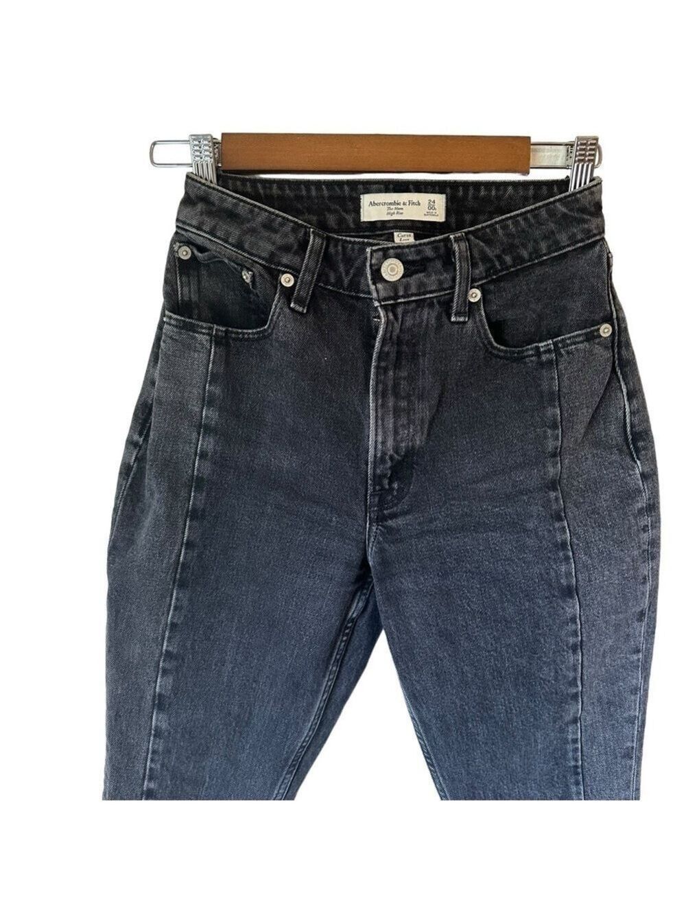 Abercrombie & Fitch Curve Love The Mom High Rise Black Jeans Size 24/00 Short - Picture 4 of 7